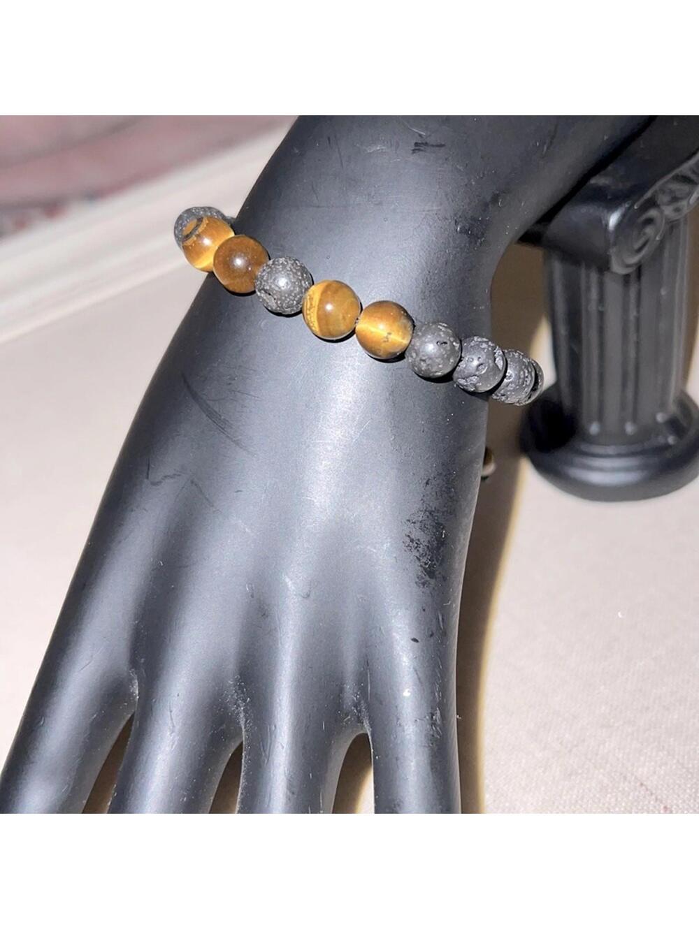 Shakra tiger stone w porous lava rocks braided and adjustable - NWOT